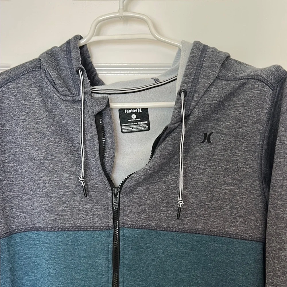 Hurley Big Boys Gray and Teal Zip-up Hoodie Sz Large